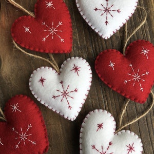 Red & White Nordic Scandi Style Christmas Decorations, Heart Ornaments, Christmas Decorations, Ornaments, Stuffed Felt Decorations image 5