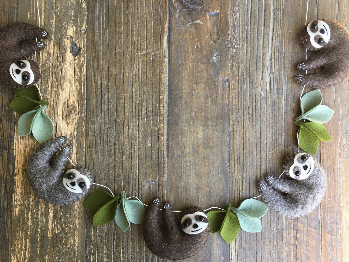 Wool Felt Sloth Garland, Baby Nursery, Sloth Bunting, Sloth Banner ...