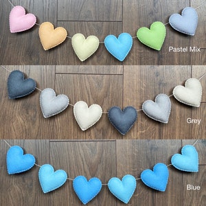 Felt Hearts Garland, Quality Wool Felt, Felt Bunting, Heart Bunting, Baby Garland, Baby Nursery, Baby Shower, Baby Decorations, Playroom