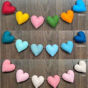Felt Hearts Garland, Quality Wool Felt, Felt Bunting, Heart Bunting, Baby Garland, Baby Nursery, Baby Shower, Baby Decorations, Playroom