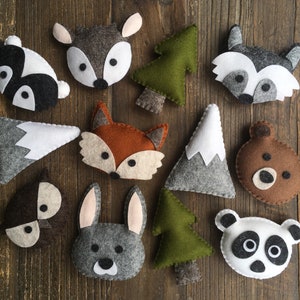 Woodland Animal Mountains Trees Garland, Wool Felt Wall Hanging, Woodland Nursery, Baby Shower, Adventure Nursery, Animal Plush, Plush Toy