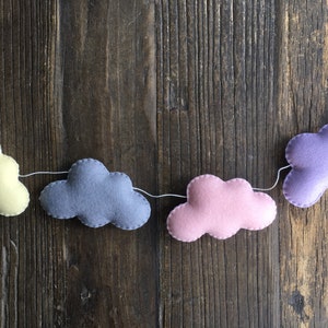 Mini Pastel Clouds Garland, Dreamy, Wool Felt, Felt Bunting, Baby Garland, Baby Nursery, Baby Shower, Baby Room Decorations, Baby Photo Prop