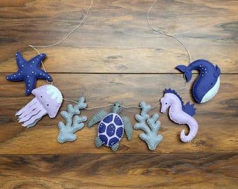 Felt Under The Sea Garland, Lilac Ocean Nursery Decor
