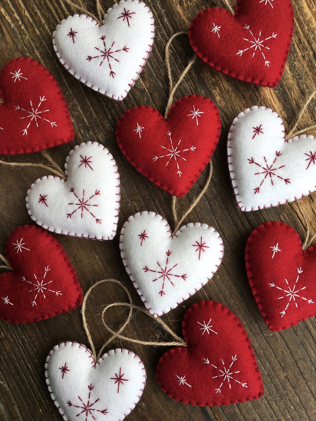 Red & White Nordic Scandi Style Christmas Decorations, Valentines