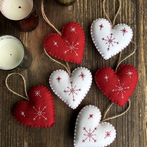 Red & White Nordic Scandi Style Christmas Decorations, Heart Ornaments, Christmas Decorations, Ornaments, Stuffed Felt Decorations image 3