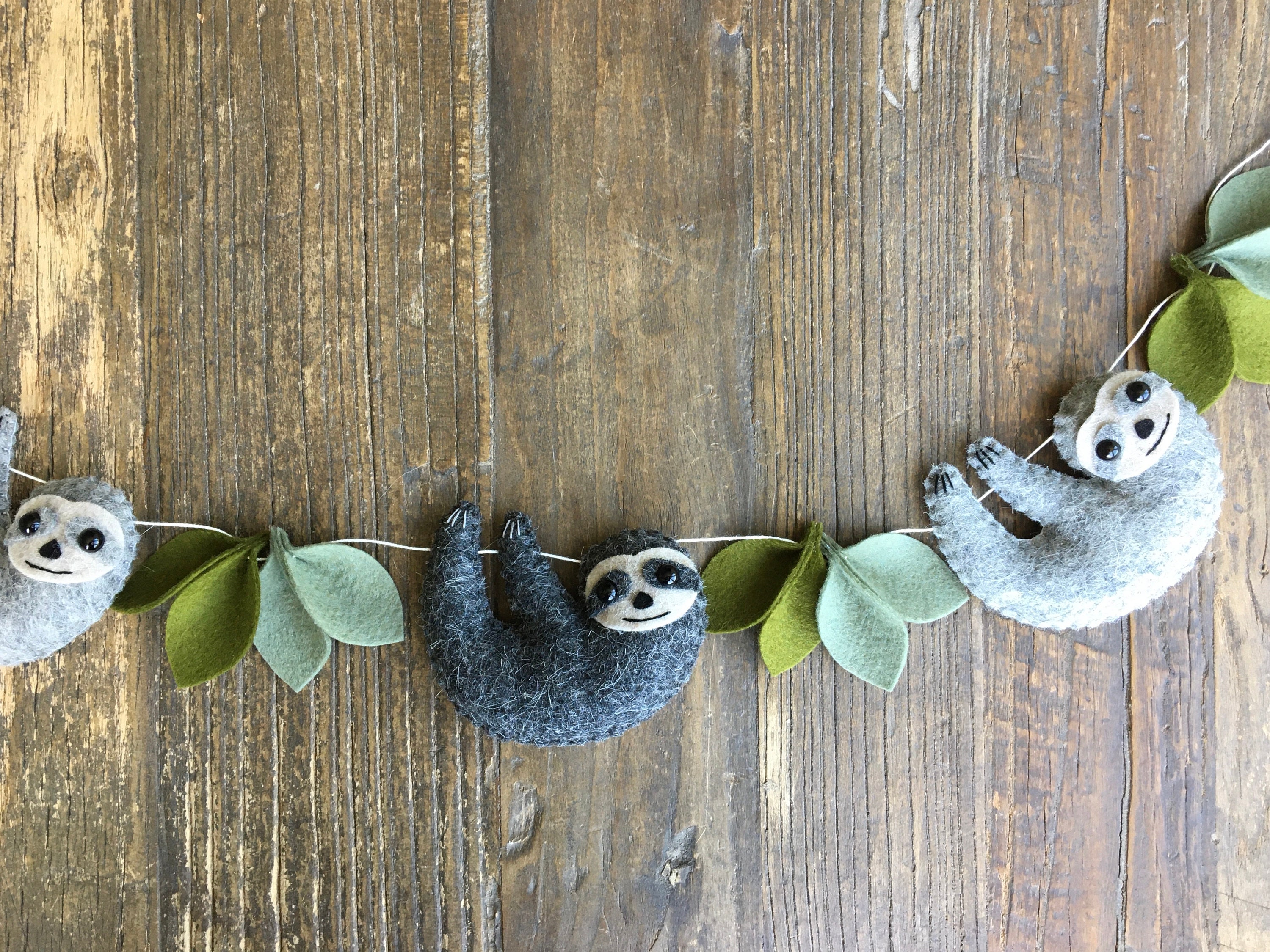 Wool Felt Sloth Garland, Baby Nursery, Sloth Bunting, Sloth Banner ...