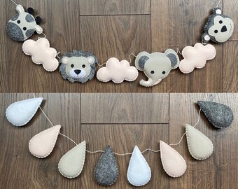 Wool Felt Safari Animal Garland, Pink & Grey Nursery Decor