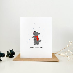 Carte Happy Holidays Chien Scottie noir ou blanc Scottish Terrier