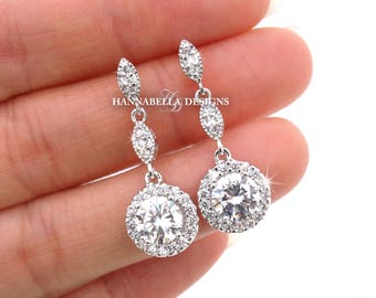 Gigi - Crystal Wedding Earrings, Bridal CZ Earrings, Cubic Zirconia Dangle Earrings, Vintage Wedding Jewelry, Bridesmaid Earrings Gift
