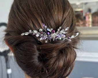 Purple hair pin Lavender hair pin Purple amethyst jewelry set Purple hair accessories Purple hair piece Amethyst hair comb Crystal hair comb