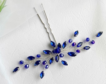 Bridal Sapphire Blue Hair pins Royal blue Wedding Headpiece, Something Blue Bridal Pin, Wedding Hair Bridal Comb, Bridal Hair Accessory