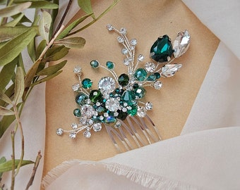 Emerald hair pin Emerald hair piece  Emerald hair comb Bridesmaid hair pin Emerald hair clip Bridesmaid hair comb Green hair pin Barrette