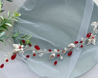 Red hair vine Wedding burgundy hair piece Red hair accessories Bridal hair vine Red heaband Red tiara Red hair jewelry Crystal red hair vine