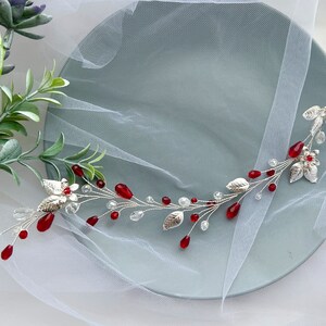 Red hair vine Wedding burgundy hair piece Red hair accessories Bridal hair vine Red heaband Red tiara Red hair jewelry Crystal red hair vine