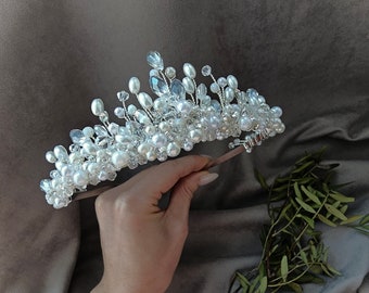 Pearl@Crystal Tiara, Vintage Bridal Tiara, Bridal Hair Accessory, Crystal Wedding Crown, Crystal Wedding Tiara,Bridal Headpiece