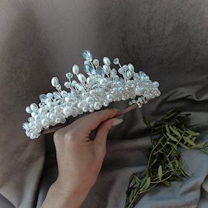 Pearl@Crystal Tiara, Vintage Bridal Tiara, Bridal Hair Accessory, Crystal Wedding Crown, Crystal Wedding Tiara,Bridal Headpiece