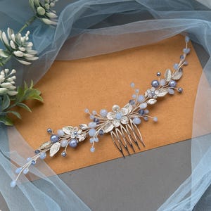 Dusty Blue Wedding Hair Comb: Pearl & Crystal Bridal Hair Piece