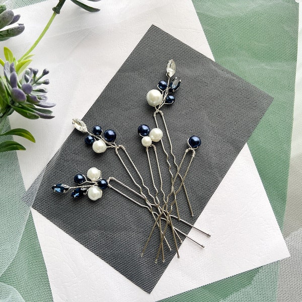 Pearls Hair Pins Something blue Bridal Hair pins Bridal Wedding Hair Accessories Something blue Hair pins Bridesmaids Gift Silver Hair Pins