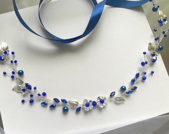 Bridal belt for wedding, Thin Navy blue Bridal Belt, Dark blue Wedding Sash Belt, Leaf Wedding Belt, Bridesmaids Belt, Bridal Shower Belt