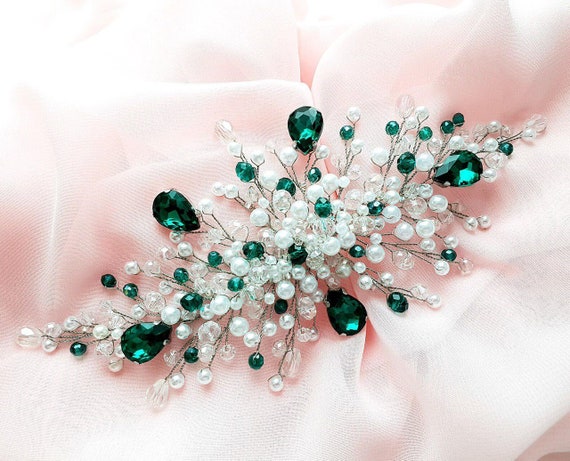 Emerald Pearl Bridal Hair Piece Beach Wedding Accessories Etsy