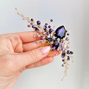 Purple hair comb Lilac Gold hair vine Gold hair piece Amethyst Bridal hair piece Plum Wedding hair piece Bridal headpiece Bridal hair vine