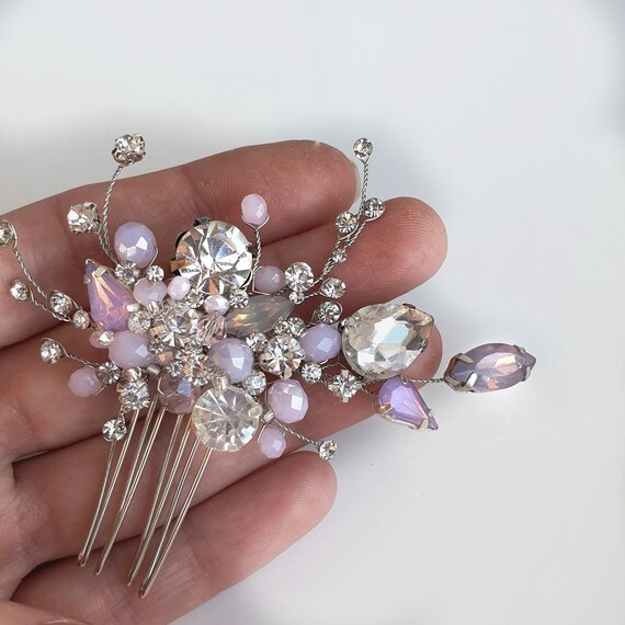 Lavender Emerald Crystal Bridal Hair Piece Purple Wedding Hair Etsy