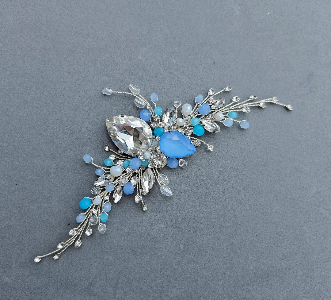 Bridal Something Blue Hair Piece Blue Opal Bridal Hair Comb Wedding