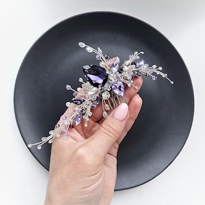 Purple hair comb Lilac hair vine Gold hair piece Amethyst Bridal hair piece  Plum Wedding hair piece Bridal headpiece Bridal hair vine