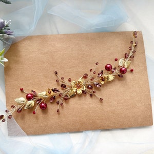Gouden bruids hoofddeksels bruids kristallen kam bordeaux haar wijnstok zendspoel bordeaux bloemen haarkam bruiloft haarstukken bruids haarstukje