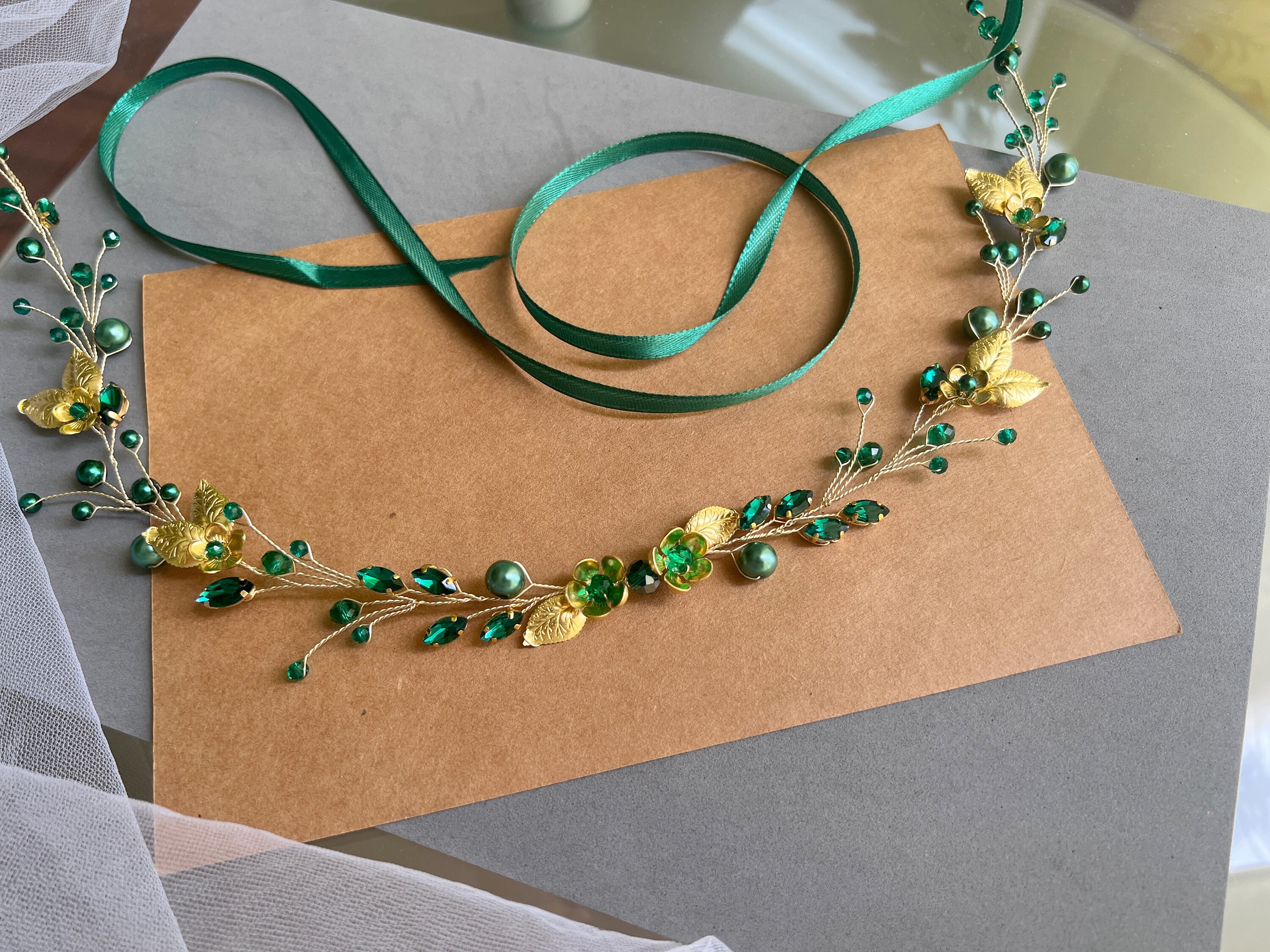 Bridal Belt for Wedding, Thin Emerald Bridal Belt, Green  display picture 1