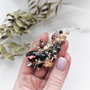 Moss agate bridal hair clip Burgundy hair clip Emerald bridal hair clip Green crystal hair clip Garnet hair accessories Ruby hair piece