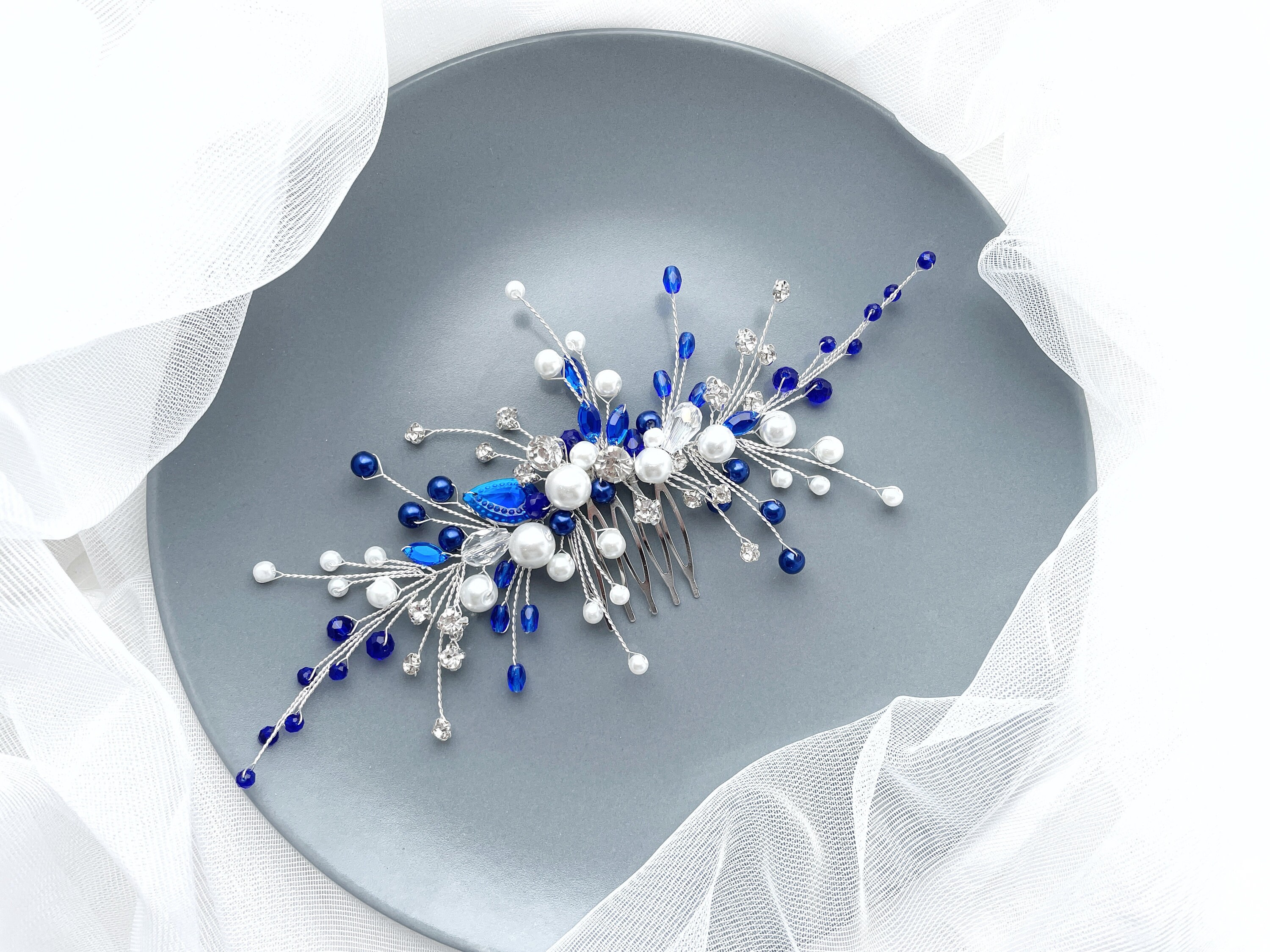 Royal blue Bridal Hair piece set / Bridal Hair Pin for Etsy