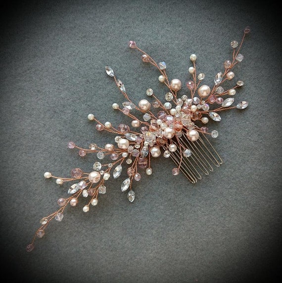Wedding Hair Accessories Rose Gold Bridal Hair Comb Pearl Etsy