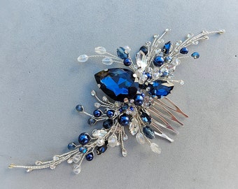 Sapphire Crystal Hair comb Something blue Bridal headpiece Navy Blue Bridal hair piece Wedding Hair Accessories Something blue Hair pins