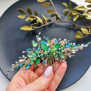 Sage Green Crystal Bridal Hair Comb: Turquoise Aquamarine Wedding Hair Piece