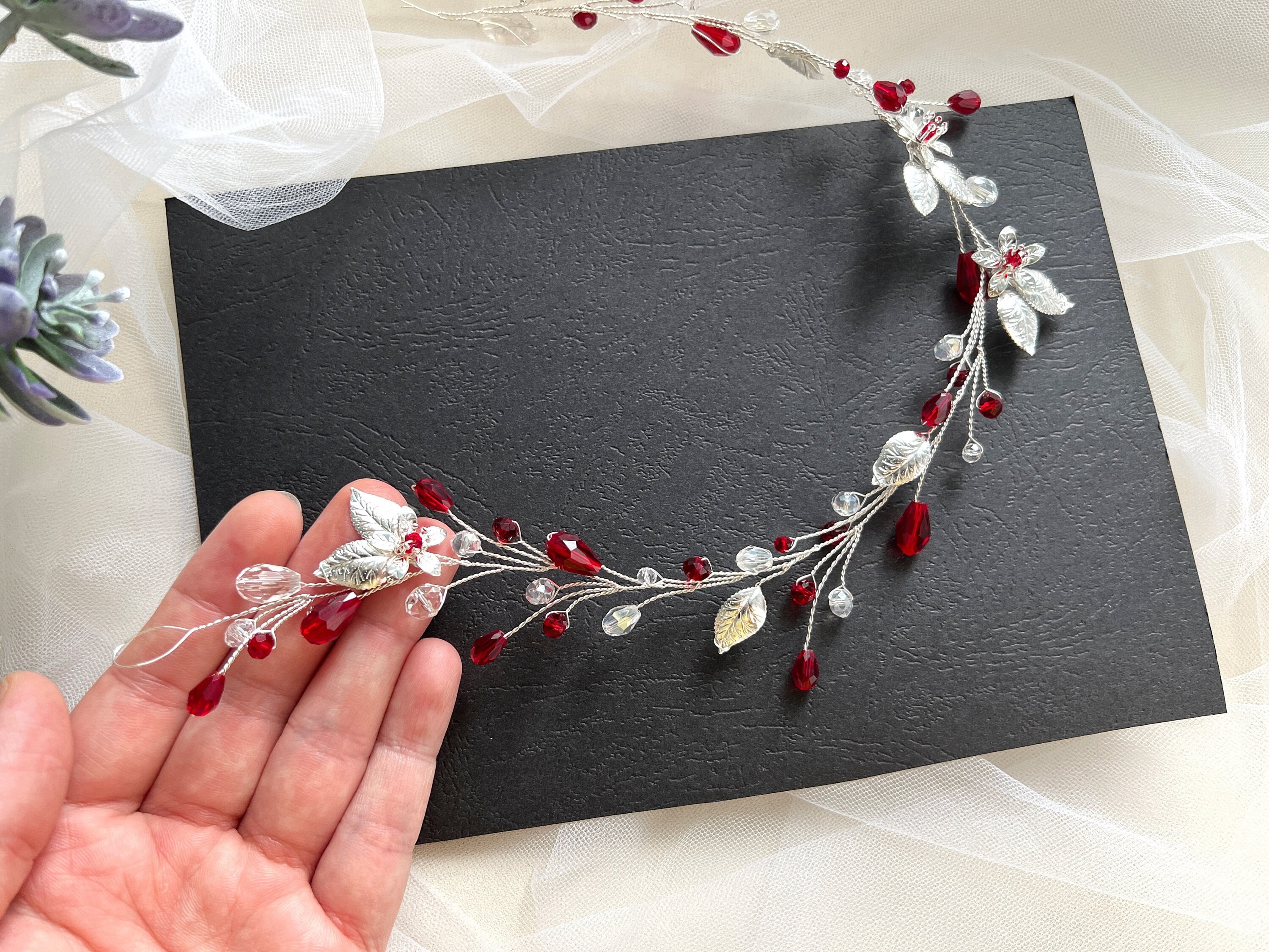 Red Hair Vine Wedding Burgundy Hair Piece Red Hair Accessories Etsy