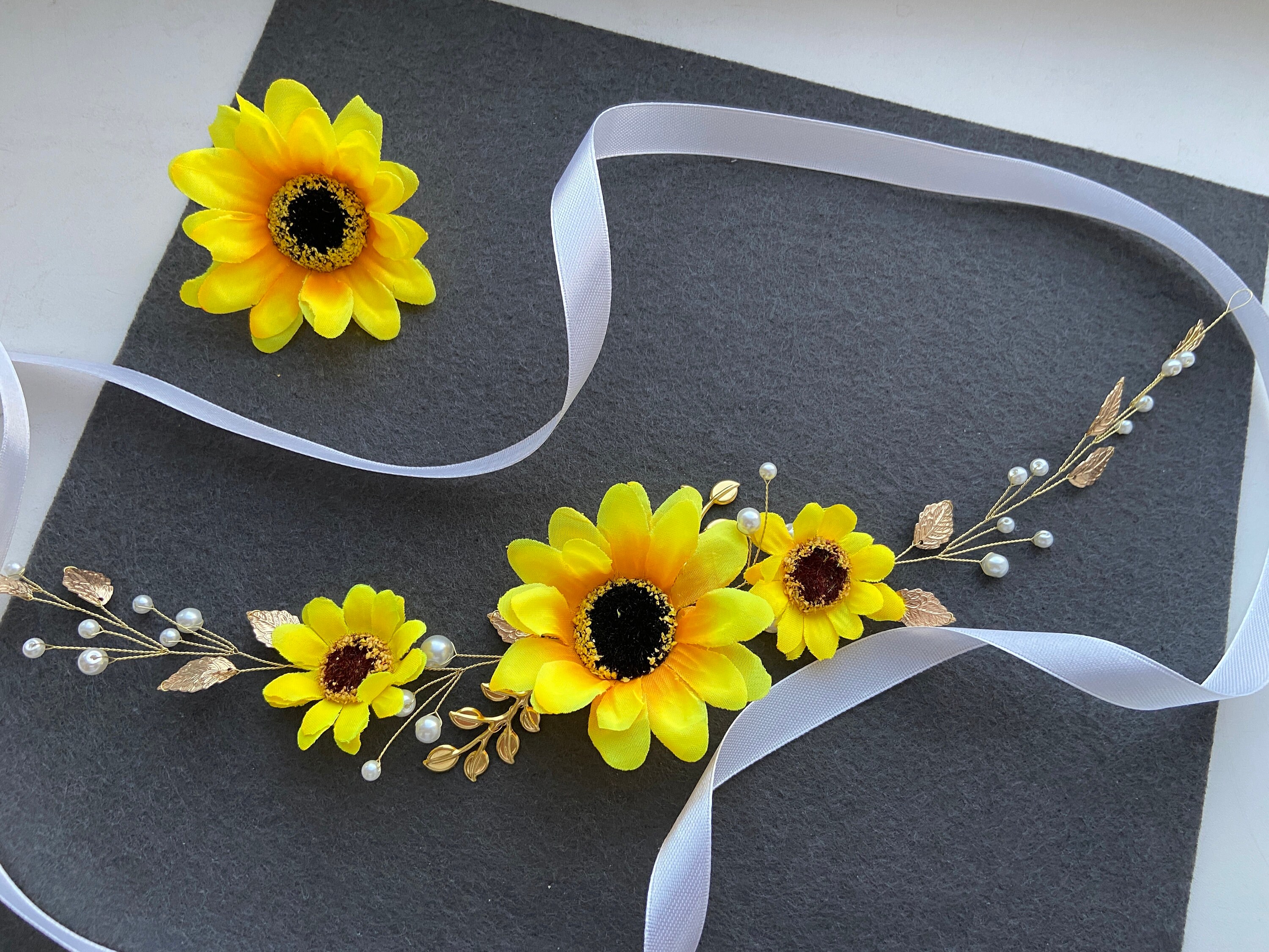 Sunflower Hair Piece Sunflower Sash Hair Clip Sunflower Etsy