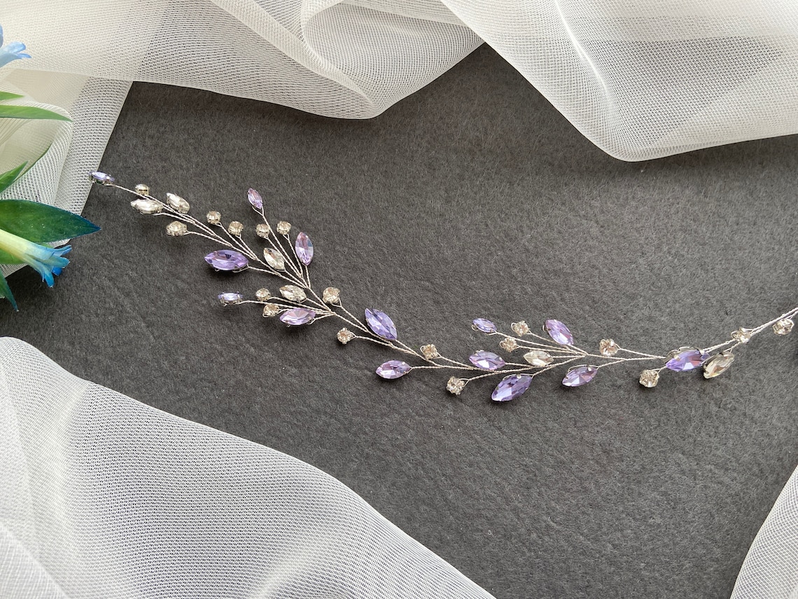 Violet crystals hair vine Purple bridal headpiece Bride | Etsy