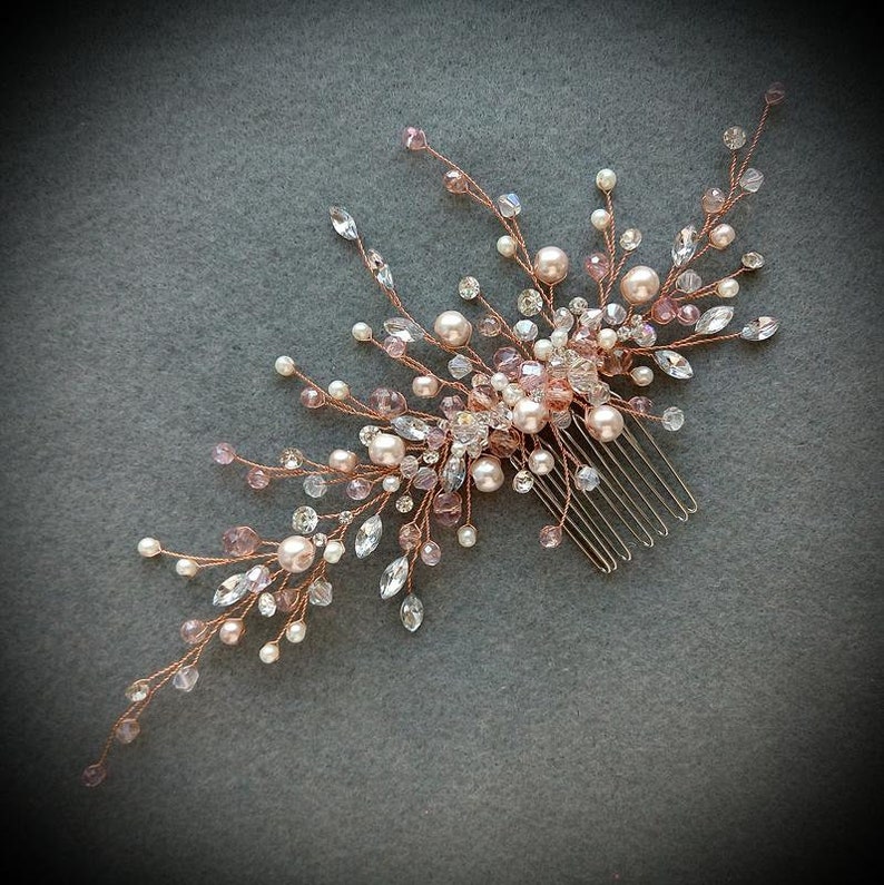 Wedding hair accessories Rose Gold bridal hair comb Pearl Etsy
