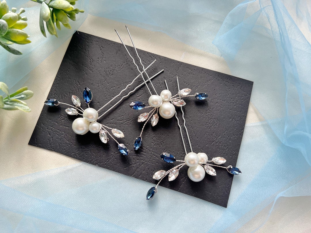 Pearls Hair Pins Something Blue Bridal Hair Pins Bridal Wedding Hair
