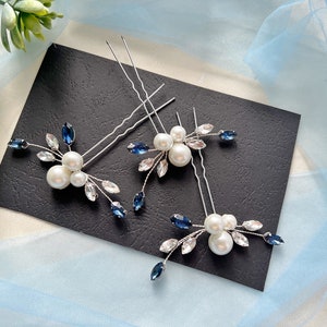 Pearls Hair Pins Something blue Bridal Hair pins Bridal Wedding Hair Accessories Something blue Hair pins Bridesmaids Gift Silver Hair Pins