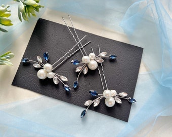 Pearls Hair Pins Something blue Bridal Hair pins Bridal Wedding Hair Accessories Something blue Hair pins Bridesmaids Gift Silver Hair Pins