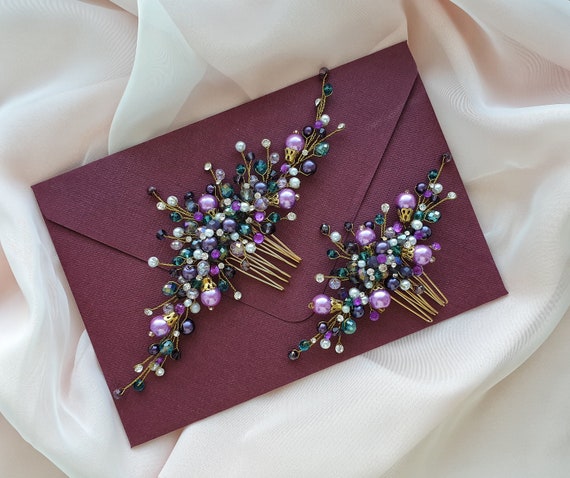purple wedding hair accessories