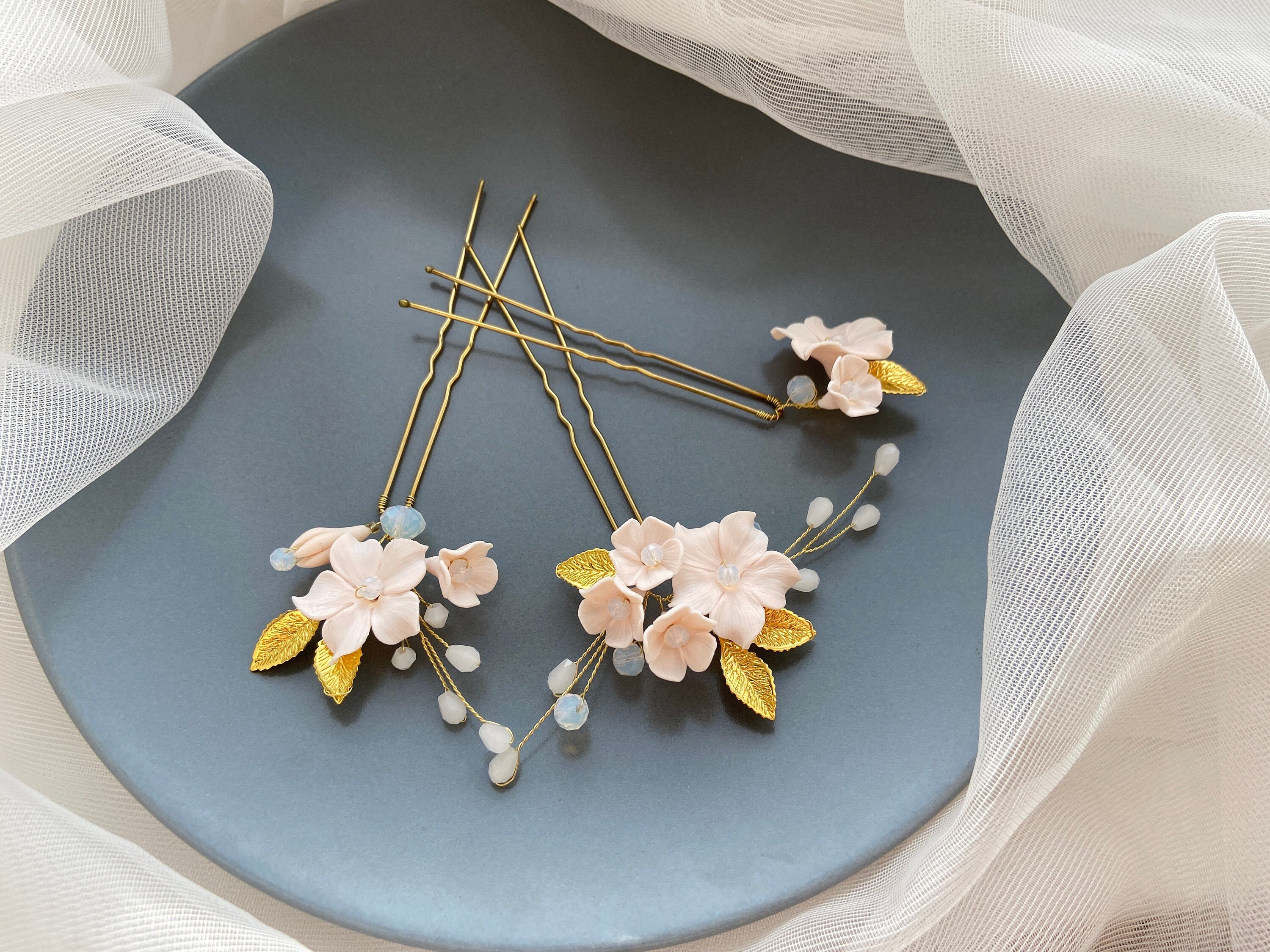 Ivory flower hair pins Bridal hair pins Pearl hair pin set Etsy