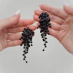 Long black earrings, Black dangle earrings, black rhinestone earrings, black prom earrings, black bridesmaid earrings, mother of the bride