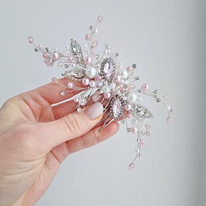 Pink Wedding hair piece Bridal hair piece Bridal hair comb Wedding hair comb Pink Floral Bridal Hair Accessories