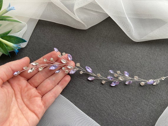 Violet crystals hair vine Purple bridal headpiece Bride | Etsy