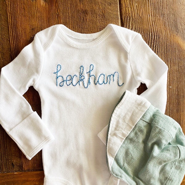 Hand embroidered name onesie® ~ hand embroidered ~ custom word onesie® ~ coming home outfit - name announcement outfit