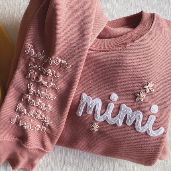 Mimi with daisies- women’s mimi sweatshirt - Mimi hand embroidered-  Mama sweatshirt