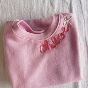 Child Name Sweatshirt with bow- Custom Name Sweatshirt - Hand Stitched Sweatshirt - Personalized - name clothing - keepsake